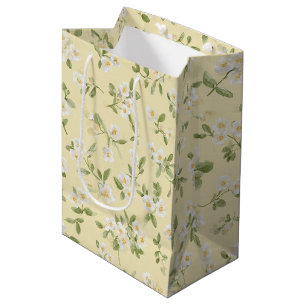 Yellow White Flowers Birthday Medium Gift Bag