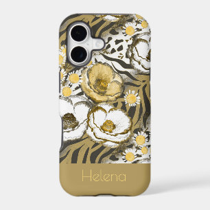 Yellow, white flowers on a tiger background Case-