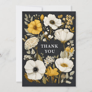 Yellow & White Flowers on Black Thank You Card