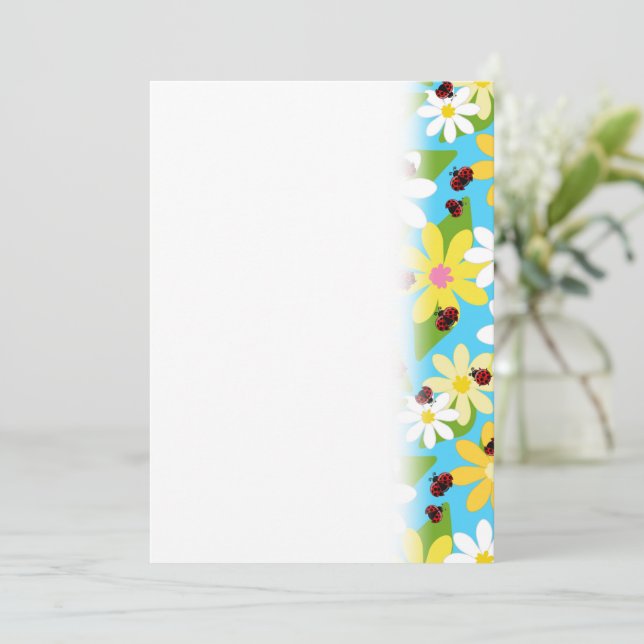 Yellow White Flowers Red Ladybug Beetle Save The Date (Standing Front)