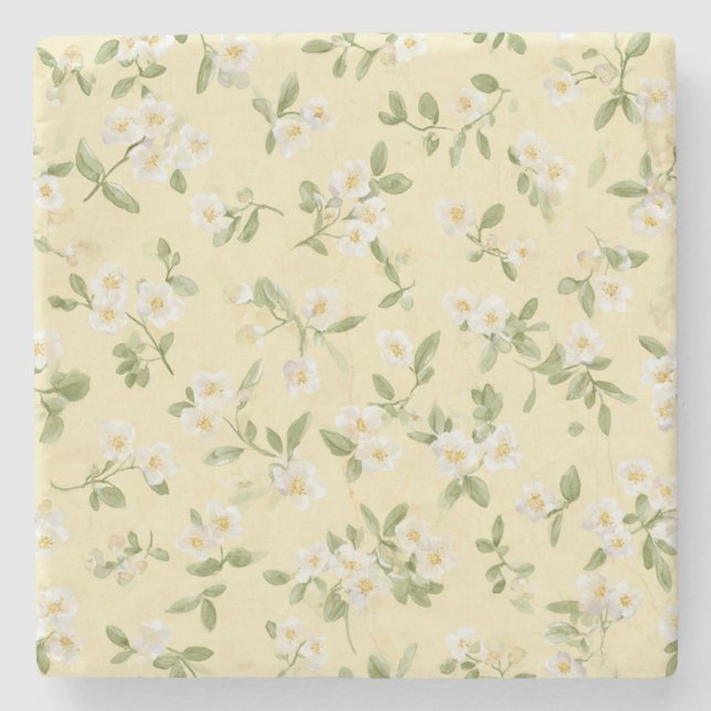 Yellow White Flowers   Stone Coaster (Front)