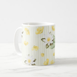 Yellow White Flowers Stripes Coffee Mug
