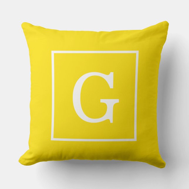 Yellow White Framed Initial Monogram Cushion (Front)