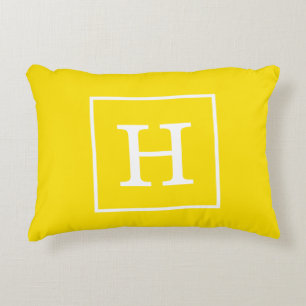 Yellow White Framed Initial Monogram Decorative Cushion