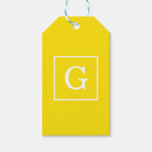 Yellow White Framed Initial Monogram Gift Tags