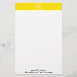 Yellow White Framed Initial Monogram Stationery