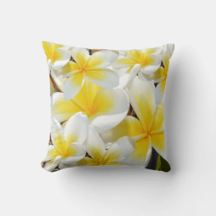 Yellow White Frangipani Bouquet, Cushion