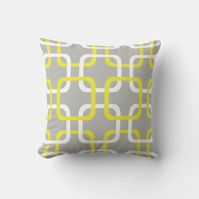 Yellow & White Geometric links on grey pillow (Front)