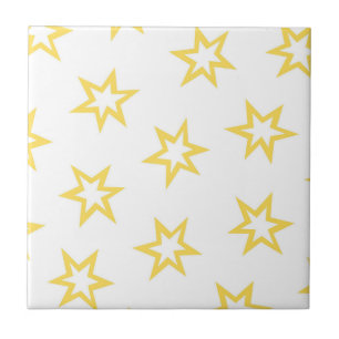 Yellow White Geometric Stars Pattern Ceramic Tile