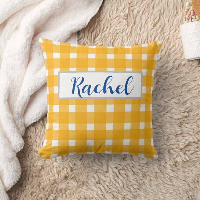 Yellow White Gingham Personalised Cushion (Blanket)
