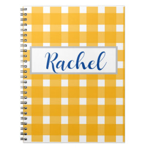 Yellow White Gingham Personalised Notebook