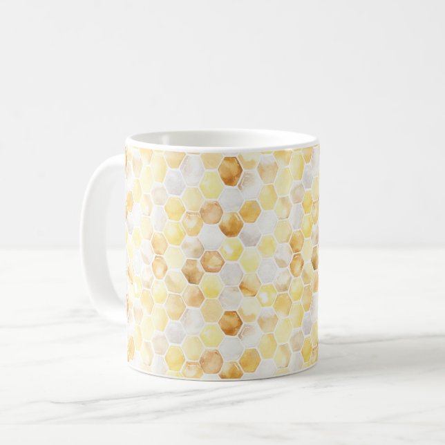 Yellow White Gold Honeycombs Coffee Mug (Front Left)