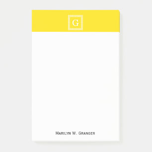Yellow White Greek Key Frame #1 Initial Monogram Post-it Notes
