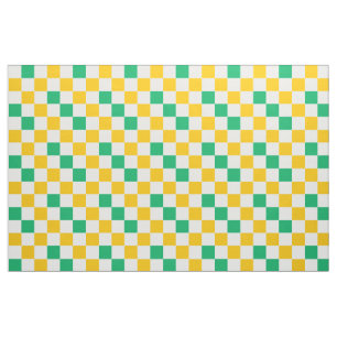 Yellow White Green Chequered Design Fabric