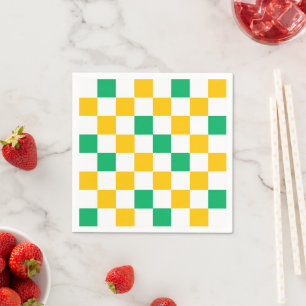 Yellow White Green Chequered Design Napkin