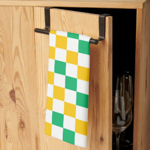 Yellow White Green Chequered Design Tea Towel