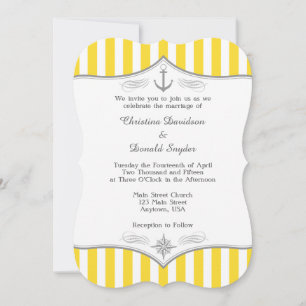 Yellow White Grey Nautical Wedding Invitation