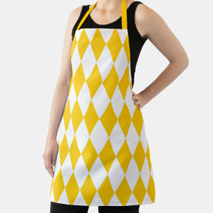 Yellow White Harlequin Diamonds Checkers Design Apron