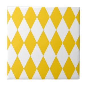 Yellow White Harlequin Diamonds Checkers Design  Ceramic Tile