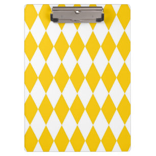 Yellow White Harlequin Diamonds Checkers Design  Clipboard