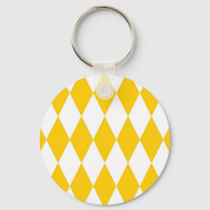 Yellow White Harlequin Diamonds Checkers Design  Key Ring