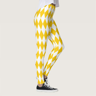 Yellow White Harlequin Diamonds Checkers Design  Leggings
