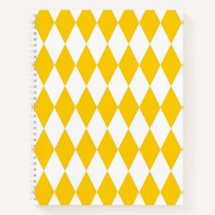 Yellow White Harlequin Diamonds Checkers Design Notebook