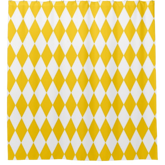 Yellow White Harlequin Diamonds Checkers Design  Shower Curtain (Front)