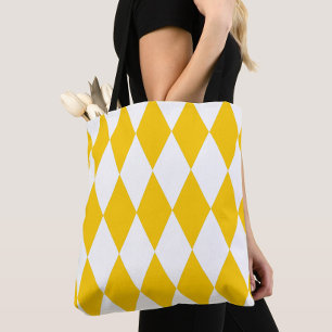 Yellow White Harlequin Diamonds Checkers Design Tote Bag