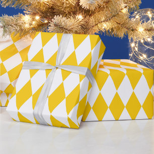 Yellow White Harlequin Diamonds Checkers Design  Wrapping Paper