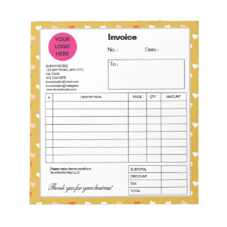 Yellow White Heart Company Business Shop Invoice Notepad