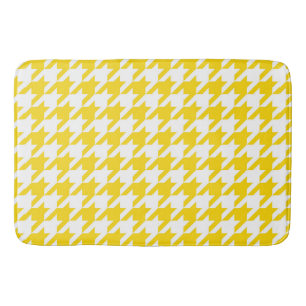 Yellow White Houndstooth Check Bath Mat