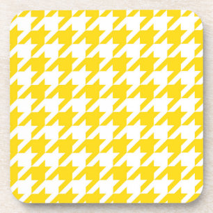 Yellow White Houndstooth Check Coaster
