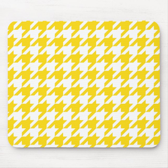 Yellow White Houndstooth Check Mouse Pad (Front)