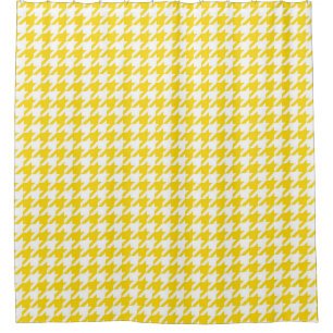 Yellow White Houndstooth Check Shower Curtain