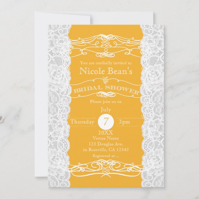 Yellow & White Lace BRIDAL SHOWER Invitations (Front)