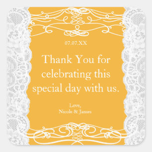 Yellow & White Lace Elegant Wedding Favour Sticker