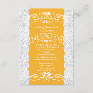 Yellow & White Lace Wedding DETAILS information Enclosure Card