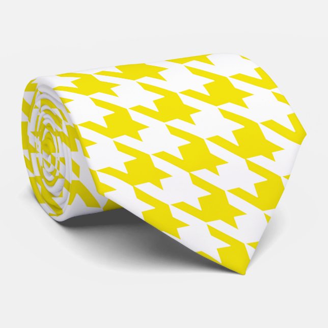 Yellow & White Large Houndstooth Check Tie (Rolled)