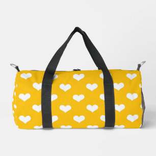 Yellow White Love Heart Pattern Design Duffle Bag