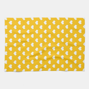 Yellow White Love Heart Pattern Design Tea Towel