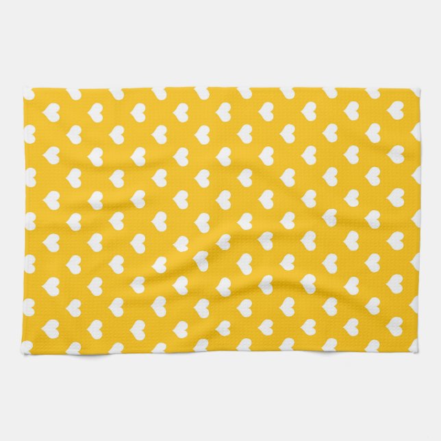 Yellow White Love Heart Pattern Design  Tea Towel (Horizontal)