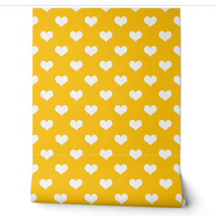 Yellow White Love Heart Pattern Design Wallpaper