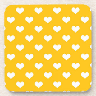 Yellow White Lovely Hearts Design Coaster