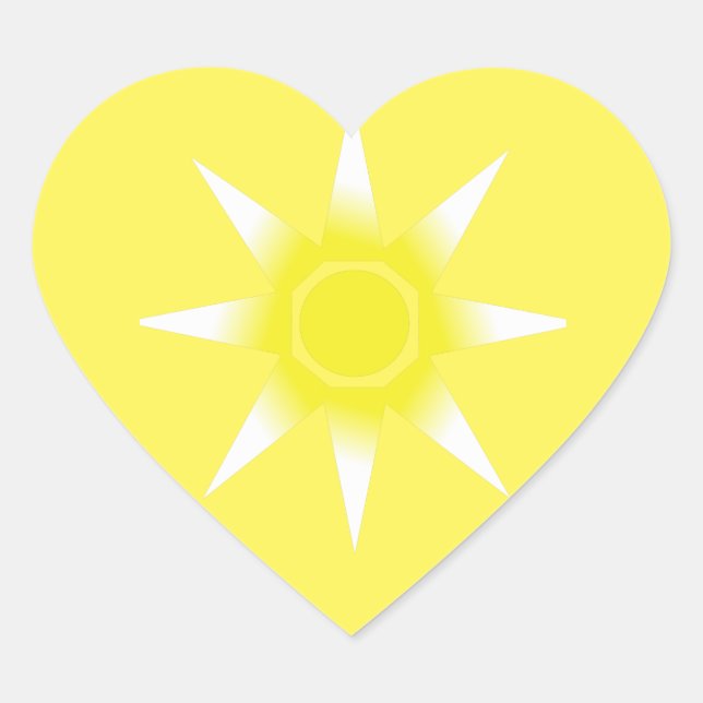 Yellow White Magic Sun Product Heart Sticker (Front)
