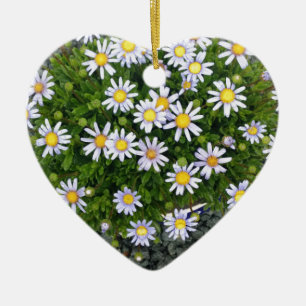 Yellow White Margarita Flowers with Grey Pebbles Ceramic Ornament