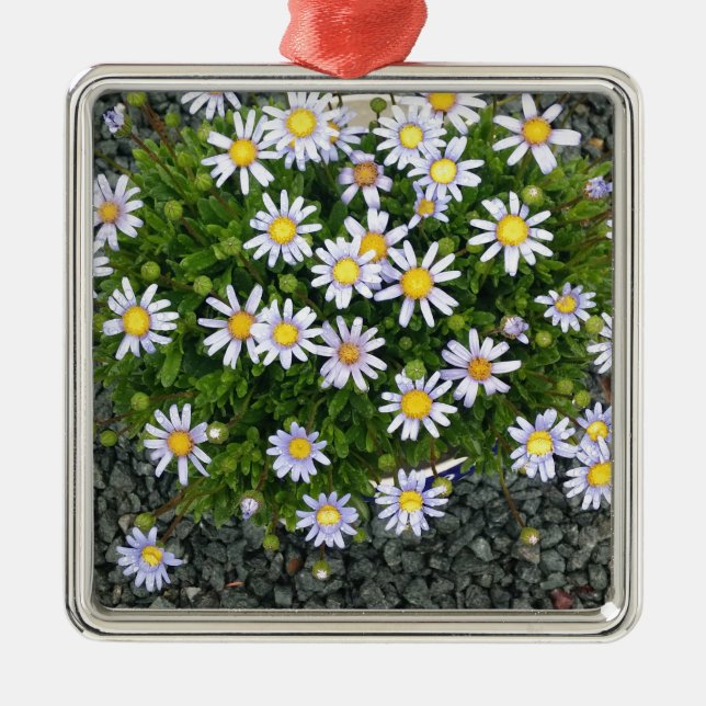 Yellow White Margarita Flowers with Grey Pebbles Metal Tree Decoration (Front)