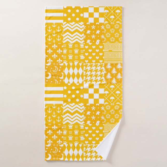 Yellow White Mixed Patterns Patchwork Design  Bath Towel (Bath Towel)