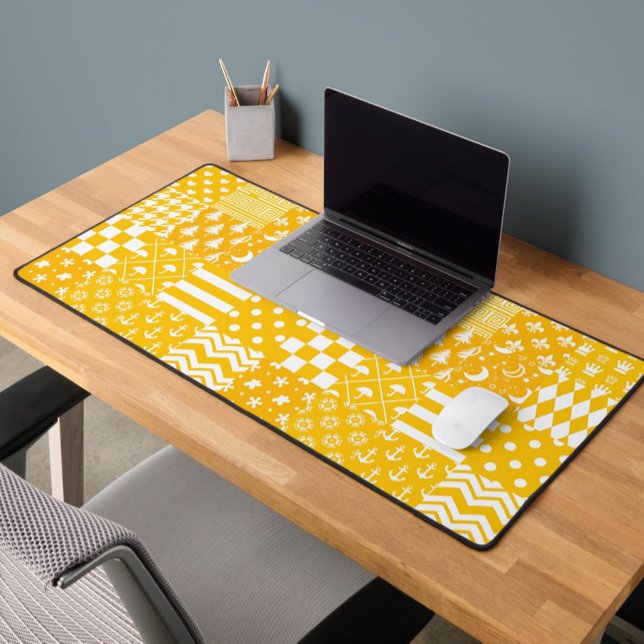 Yellow White Mixed Patterns Patchwork Design  Desk Mat (Creator Uploaded)