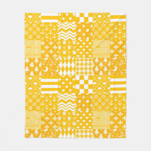 Yellow White Mixed Patterns Patchwork Design  Fleece Blanket